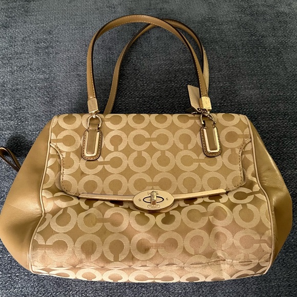 Coach Handbags - Coach Madison Madeline East West satchel beige with gold hardware